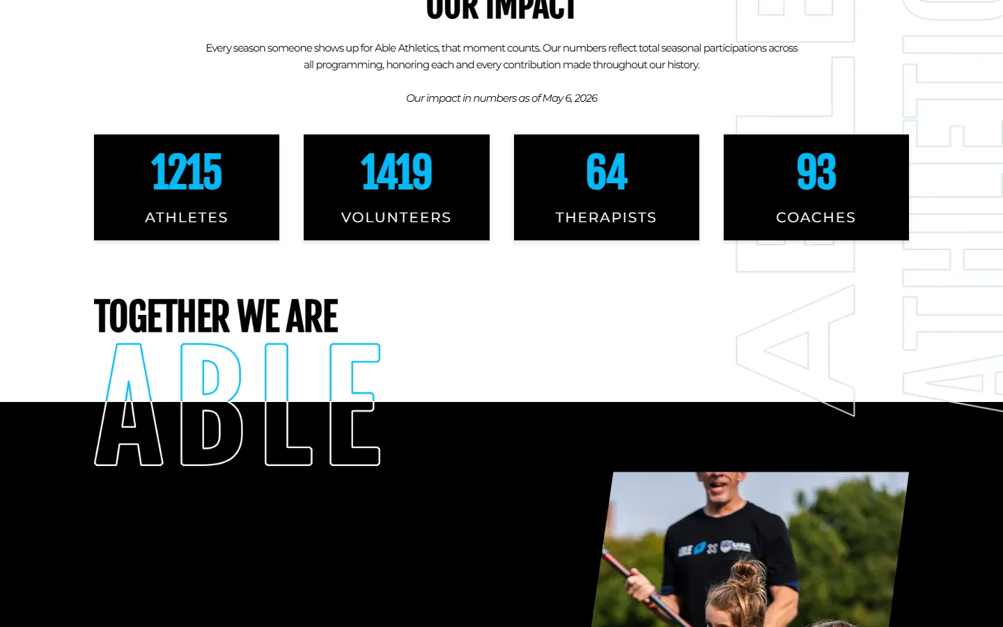 Able Athletics website, section 3