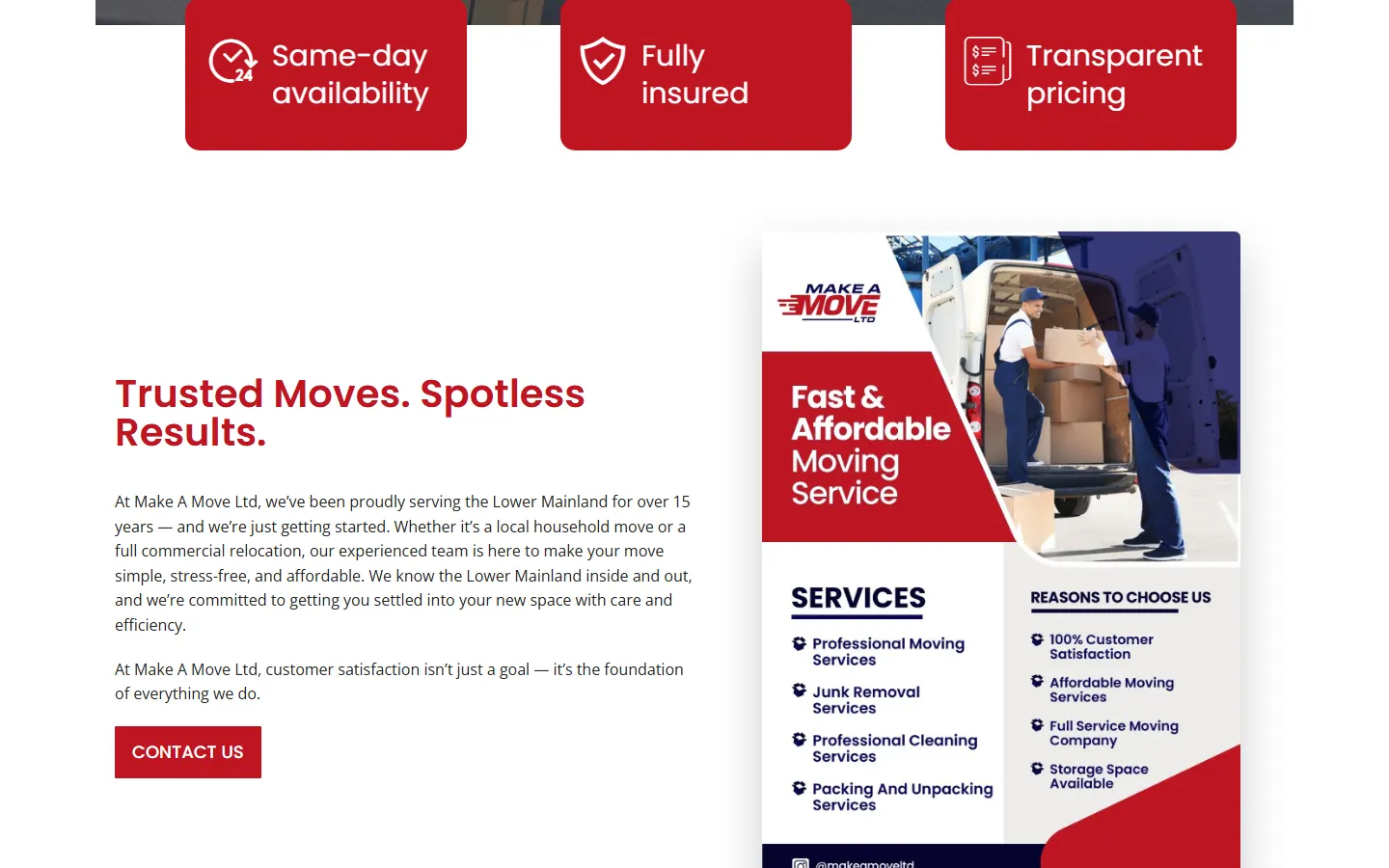 Make A Move Ltd website, section 2