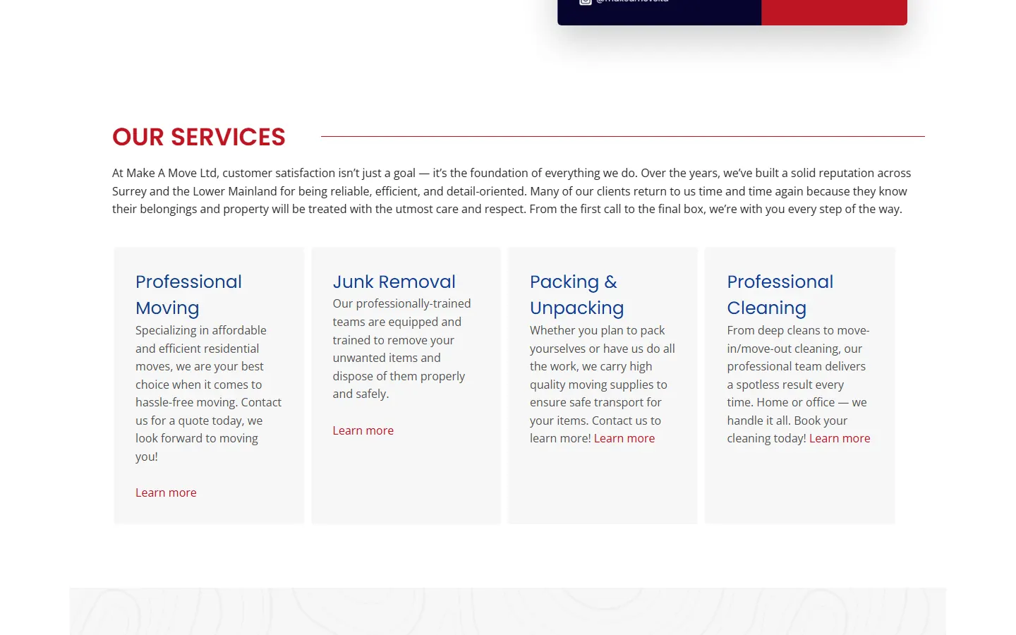 Make A Move Ltd website, section 3