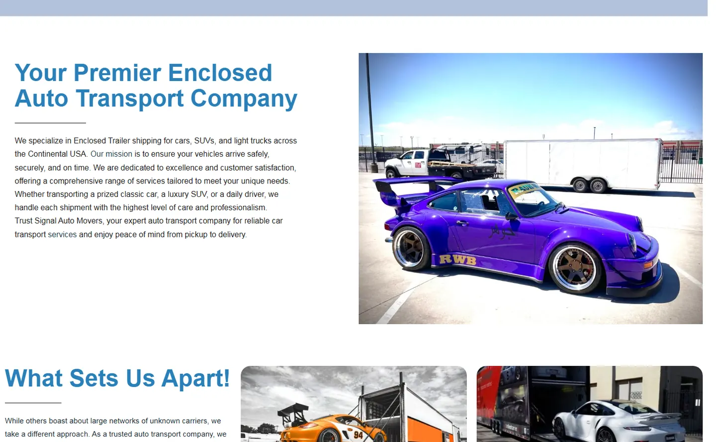 Signal Auto Movers website, section 2