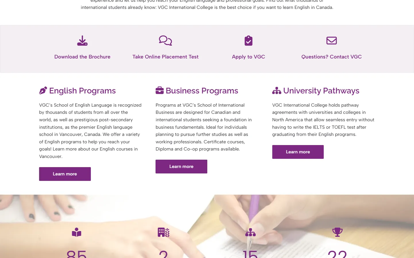 VGC International College website, section 2