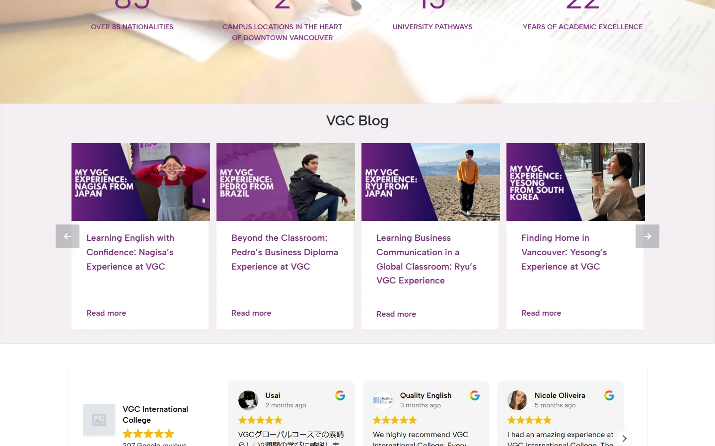 VGC International College website, section 3